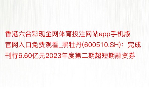 香港六合彩现金网体育投注网站app手机版官网入口免费观看_黑牡丹(600510.SH)：完成刊行6.60亿元2023年度第二期超短期融资券