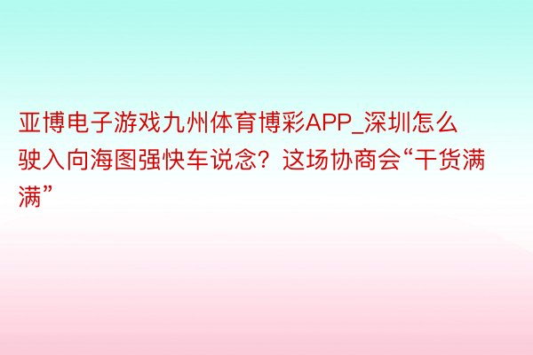 亚博电子游戏九州体育博彩APP_深圳怎么驶入向海图强快车说念？这场协商会“干货满满”
