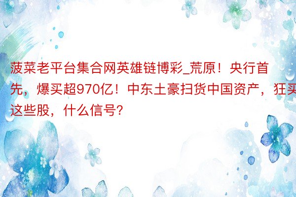 菠菜老平台集合网英雄链博彩_荒原！央行首先，爆买超970亿！中东土豪扫货中国资产，狂买这些股，什么信号？