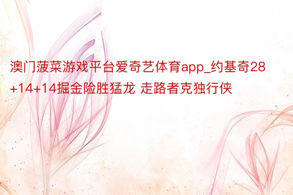 澳门菠菜游戏平台爱奇艺体育app_约基奇28+14+14掘金险胜猛龙 走路者克独行侠